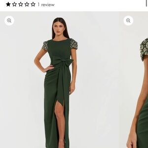 Mac Duggal Forest Green Maxi Dress with Embellished Sleeves